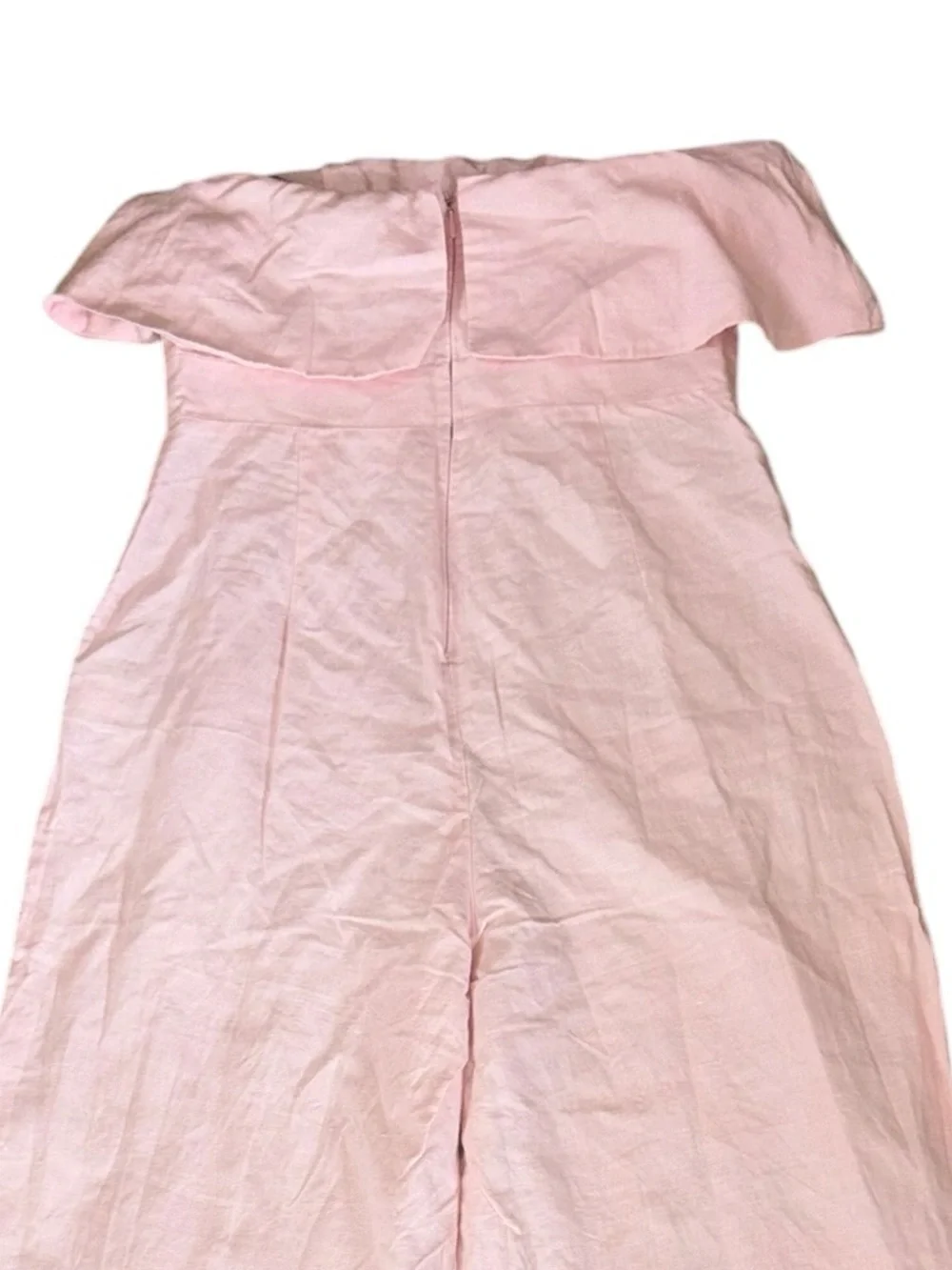 Zara Pink Linen Strapless Cropped Wide Leg Jumpsuit - S